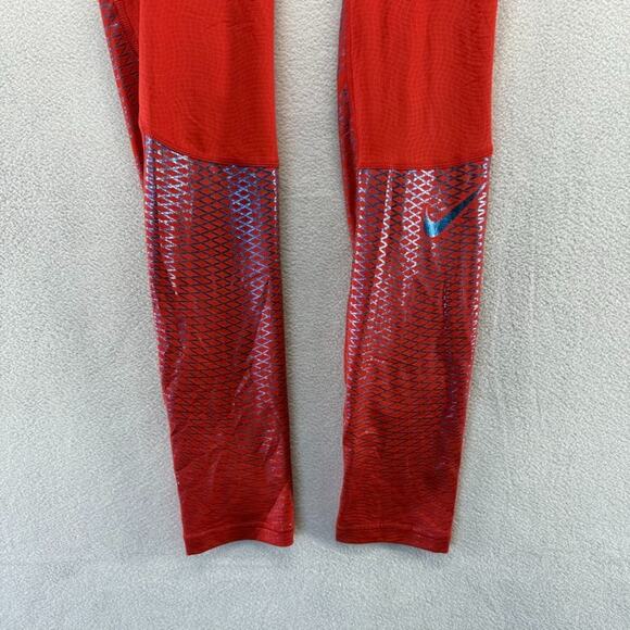 Nike Pro Compression Tights Men's XL Red Training Workout Lifting Full Length - Picture 2 of 9